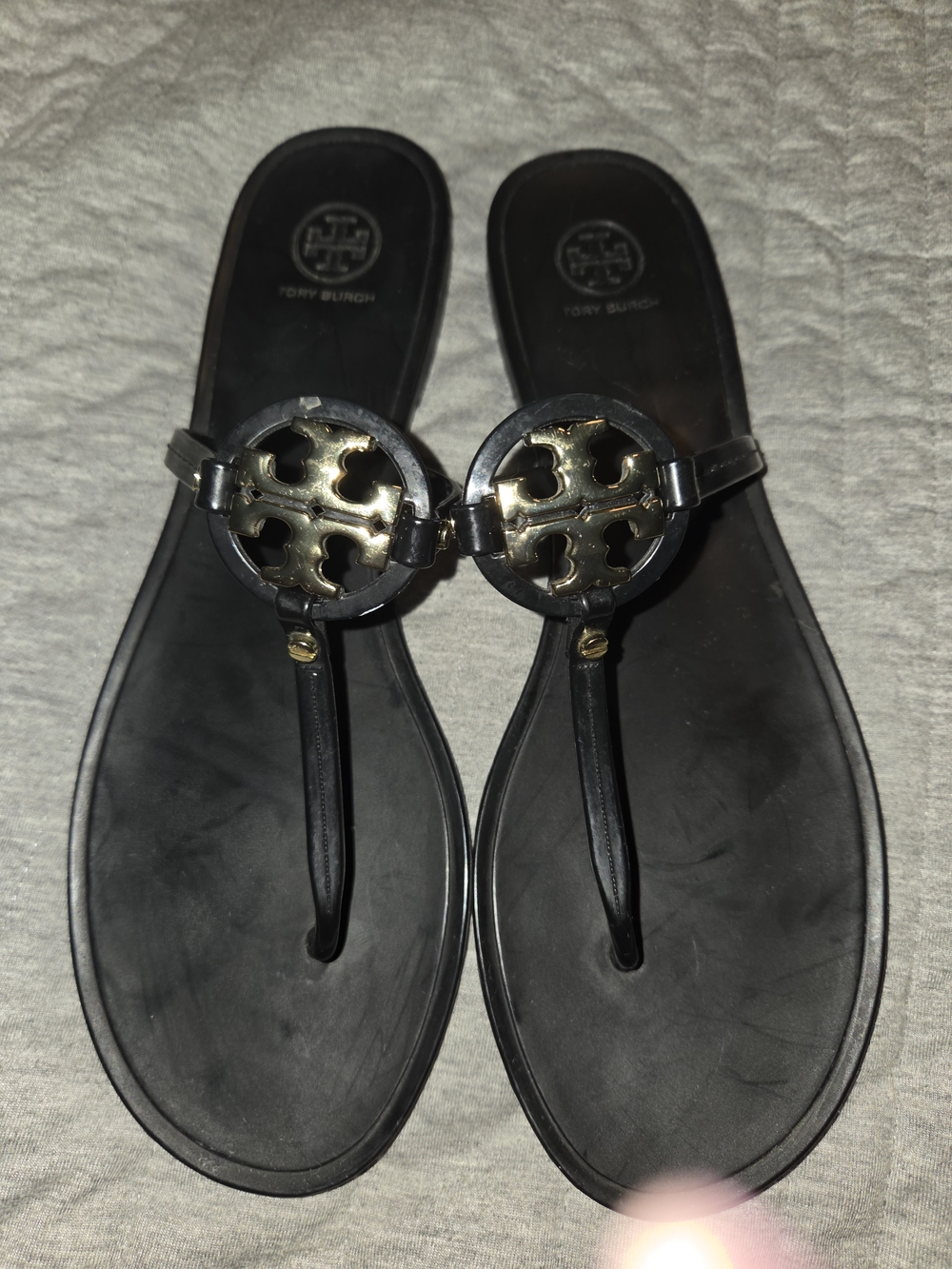 Tory Burch Black Mini Miller Logo Thong Sandals